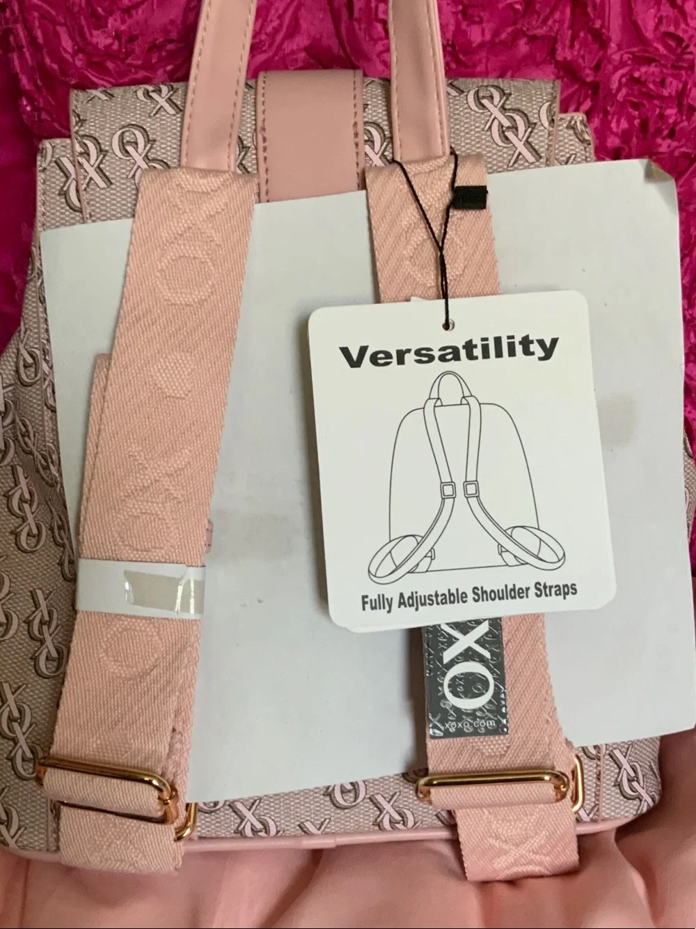 XOXO Cream & Blush Monogram Backpack with Gold Accent